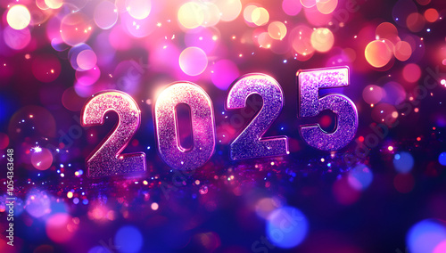 Happy New Year 2025, background banner greeting card illustration. AI generative.