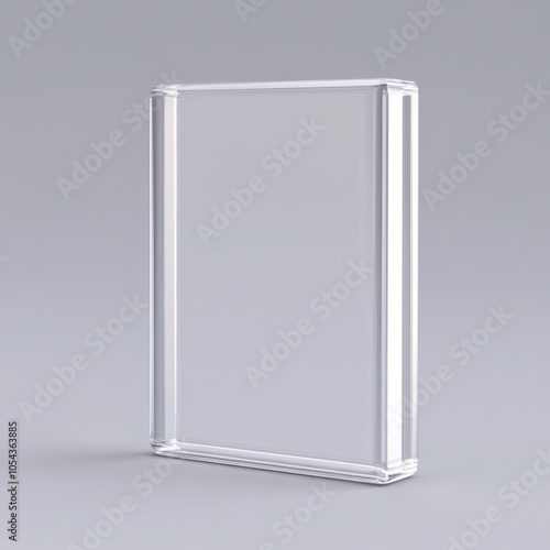 A clear rectangular display stand for showcasing items or information.