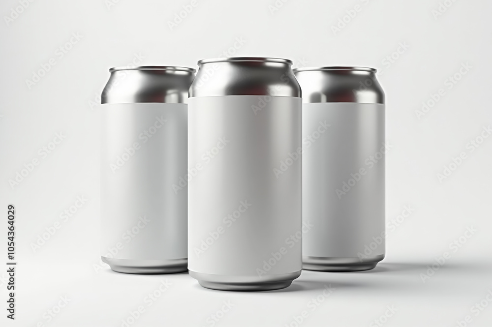 Minimalist mockup of three blank beverage cans for branding and design Minimalist mockup of three blank beverage cans for branding and design