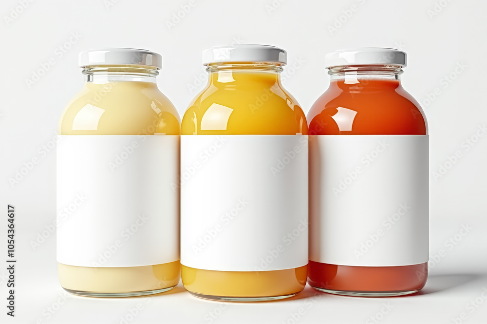 Mockup of assorted beverage bottles with blank labels for branding and packaging design Mockup of assorted beverage bottles with blank labels for branding and packaging design