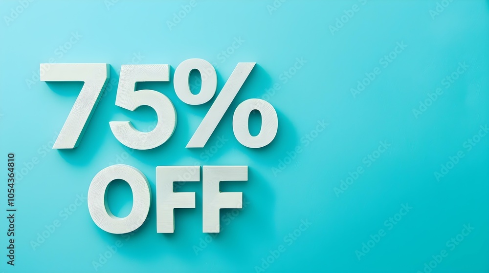 White '75% OFF' Promotional Sign on a Light Blue Background with Copy Space White '75% OFF' Promotional Sign on a Light Blue Background with Copy Space