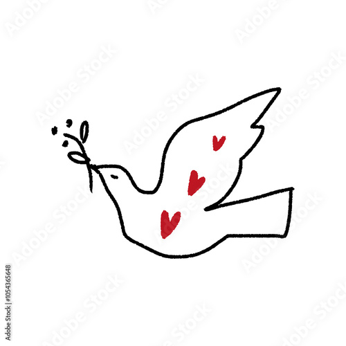 Childish pencil schematic primitive dove bird drawing, baby style stylized pigeon, simple isolated clip-art, peace and live peaceful pacific kindness concept