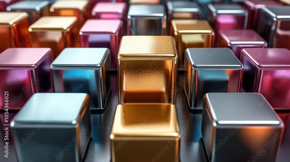 Fototapeta premium A Collection of Metallic Cubes in Varied Hues