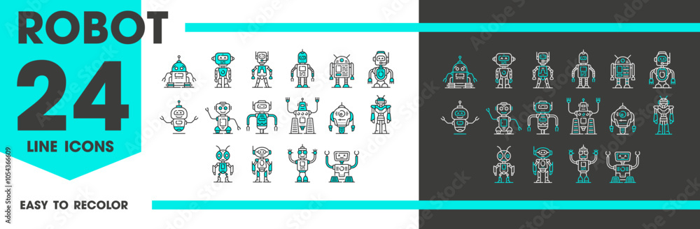 Mechanical robot and droids line icons, cyborg and robotic android bots, cartoon vector. Retro robot characters with mechanical arms and face display, cyber machines or space alien droids on wheels Mechanical robot and droids line icons, cyborg and robotic android bots, cartoon vector. Retro robot characters with mechanical arms and face display, cyber machines or space alien droids on wheels