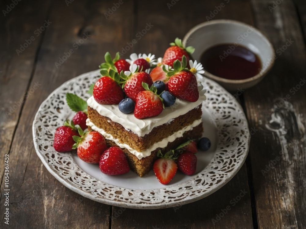 Delicious Strawberry Cake with Whipped Cream and Fresh Berries Delicious Strawberry Cake with Whipped Cream and Fresh Berries