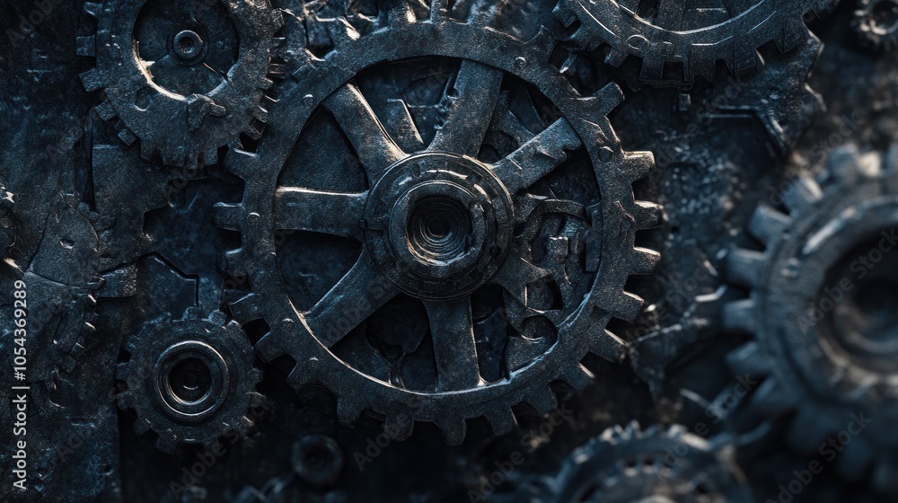 A close-up of a complex system of interlocking metal gears, creating a mesmerizing visual representation of intricate mechanics. A close-up of a complex system of interlocking metal gears, creating a mesmerizing visual representation of intricate mechanics.