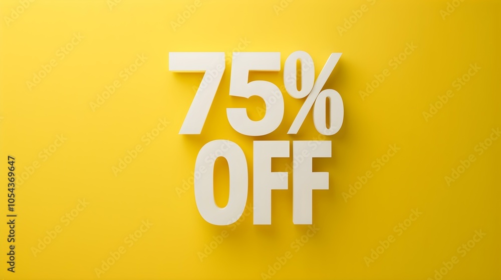 White '75% OFF' Promotional Sign on a Light Yellow Background with Copy Space White '75% OFF' Promotional Sign on a Light Yellow Background with Copy Space