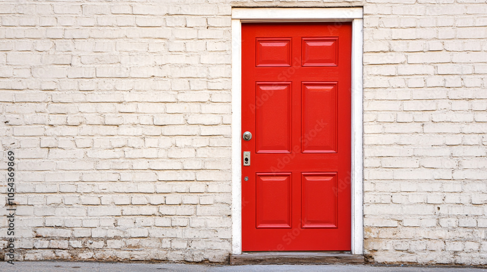 Red Front Door on White Brick Wall Entrance Home Exterior Design Red Front Door on White Brick Wall Entrance Home Exterior Design