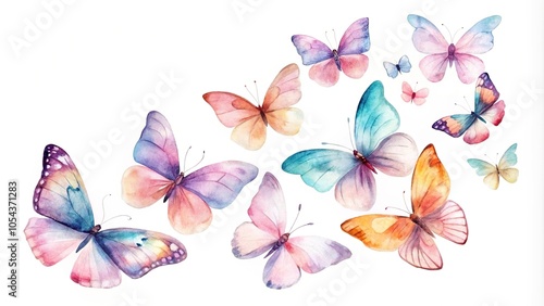 watercolor butterflies isolated on white background, minimalist