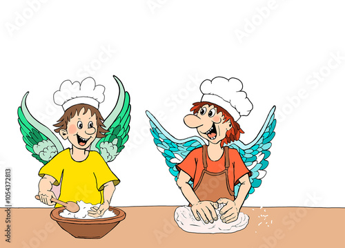 Funny angel baking cookies