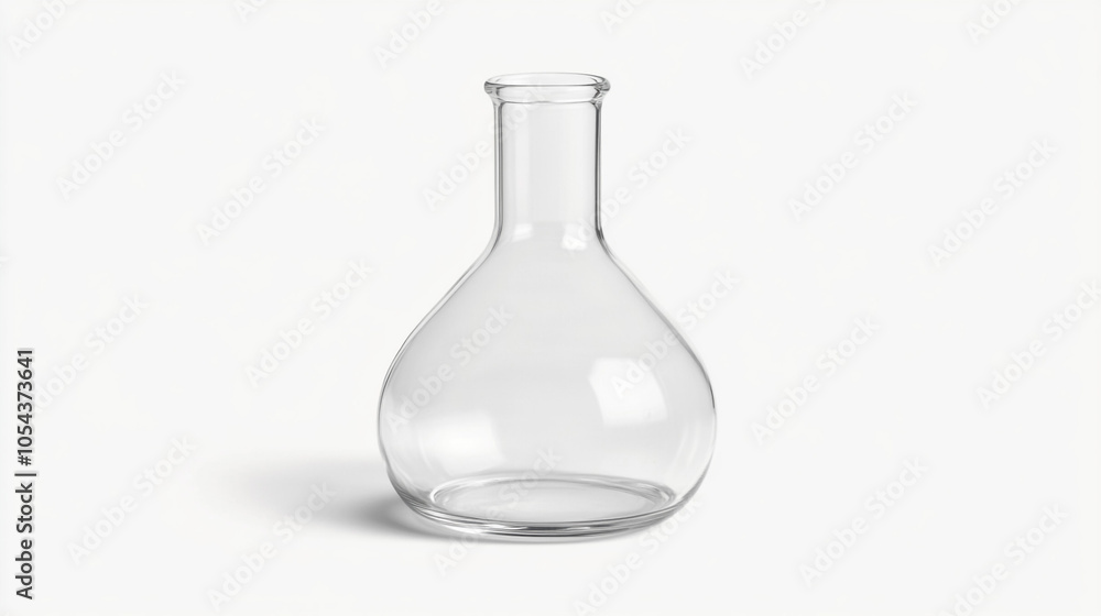 Empty Glass Flask on White Background Laboratory Equipment Chemistry Science Experime Empty Glass Flask on White Background Laboratory Equipment Chemistry Science Experime