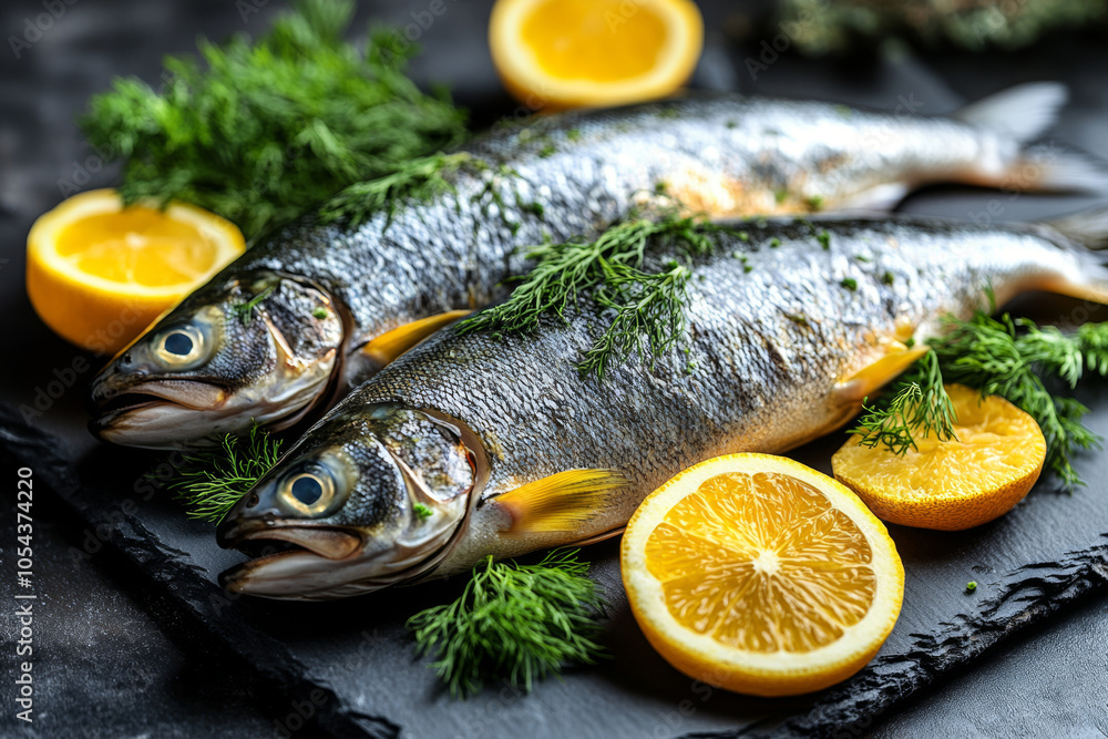 Grilled mackerel on wooden tray. Grilled mackerel on wooden tray.