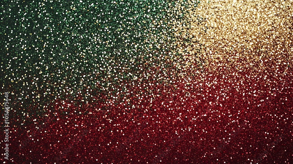 A shimmering gradient background featuring green, gold, and red glitter, creating a festive and vibrant atmosphere. A shimmering gradient background featuring green, gold, and red glitter, creating a festive and vibrant atmosphere.