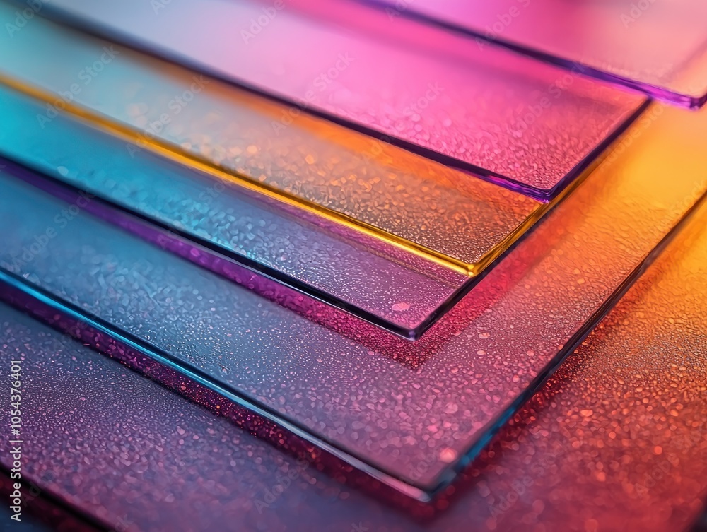 Stack of Colorful Glass Panels with Water Droplets Stack of Colorful Glass Panels with Water Droplets