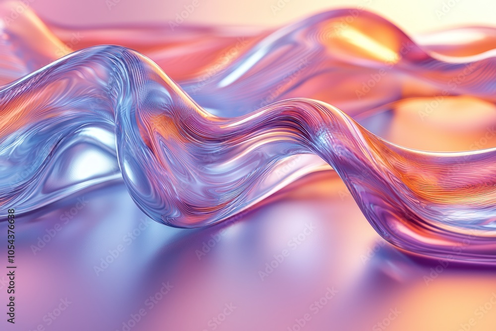 Naklejka premium Abstract Wavy Glass Surface with Pink, Purple, and Orange Gradient