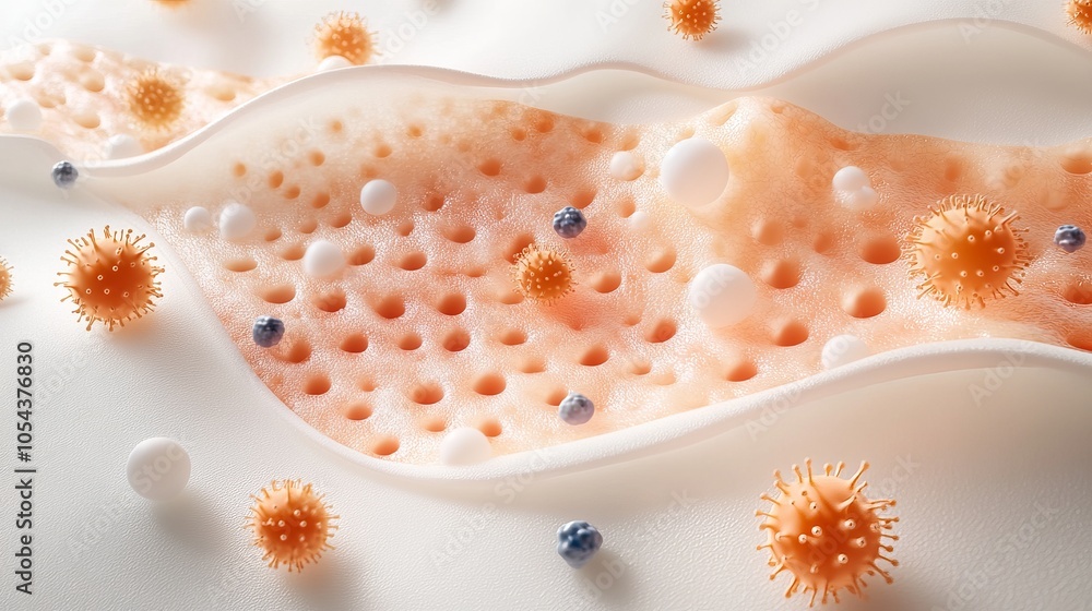 Visual representation of the skin's barrier function, showing protection against viruses on a white background Visual representation of the skin's barrier function, showing protection against viruses on a white background