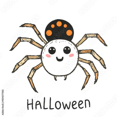 Cute Halloween spider illustration on a white background in a playful doodle style. Generative AI