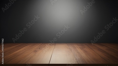 old wood table with blurred concrete block wall in dark room background, website and wallpaper design