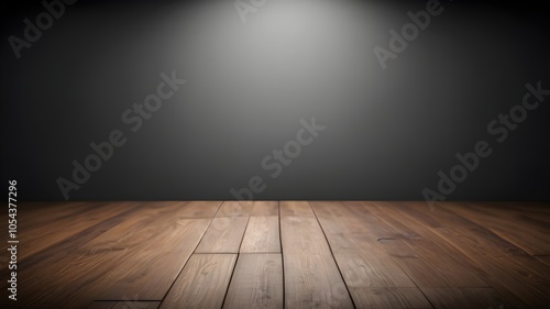 old wood table with blurred concrete block wall in dark room background, website and wallpaper design