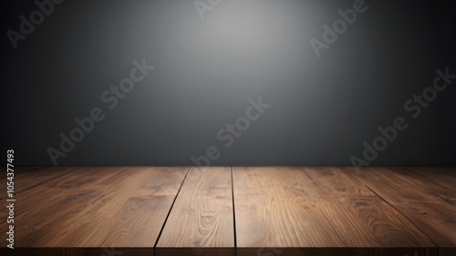 old wood table with blurred concrete block wall in dark room background, website and wallpaper design