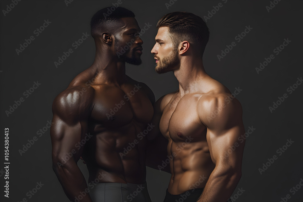Fototapeta premium Intense Connection Between Two Muscular Men