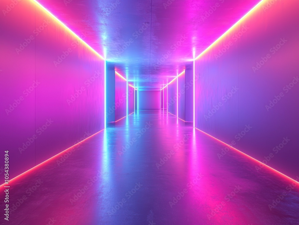A Neon-Lit Corridor With Pink and Blue Lights A Neon-Lit Corridor With Pink and Blue Lights