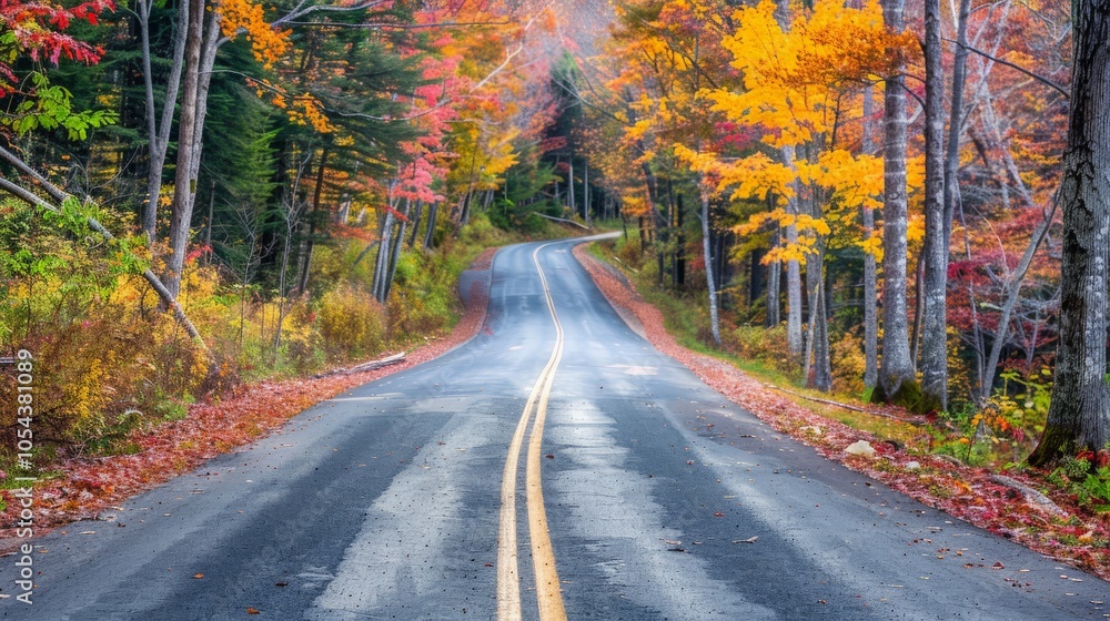 Fototapeta premium Scenic autumn road with colorful fall foliage on both sides