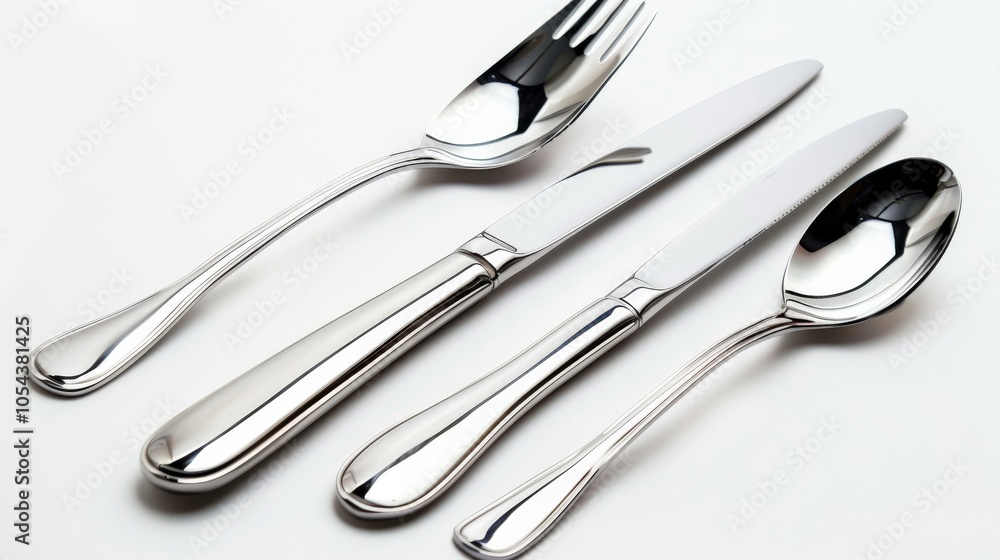 Set of shiny silverware, emphasizing dining and kitchenware Set of shiny silverware, emphasizing dining and kitchenware