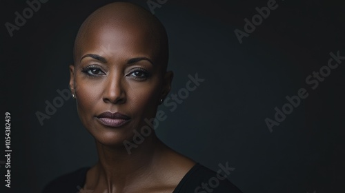 Portrait of a dark-skinned woman suffering from cancer after severe hair loss due to chemotherapy treatment