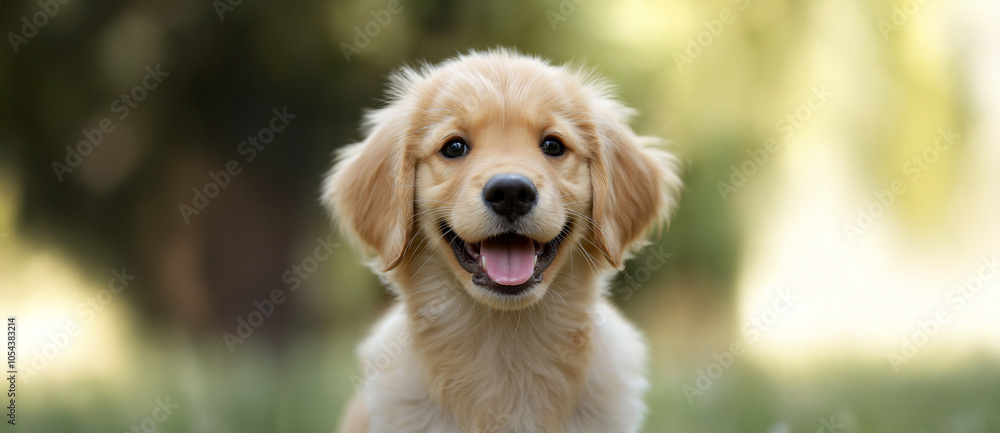 A cheerful puppy with fluffy fur smiling at the camera, capturing innocence and joy of a young dog. A cheerful puppy with fluffy fur smiling at the camera, capturing innocence and joy of a young dog.