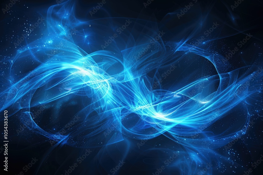 Abstract blue light waves with glowing particles on dark background Abstract blue light waves with glowing particles on dark background