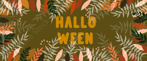 Autumn background with  text HALLOWEEN 