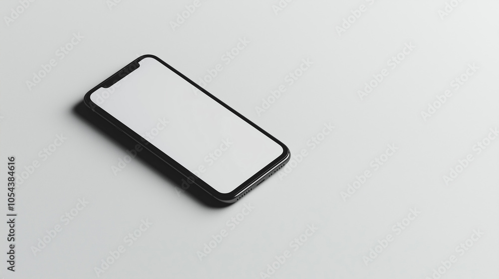 Minimalistic smartphone with a blank screen lying on a white surface, offering a clean and modern design perfect for app mockups or tech presentations. Minimalistic smartphone with a blank screen lying on a white surface, offering a clean and modern design perfect for app mockups or tech presentations.