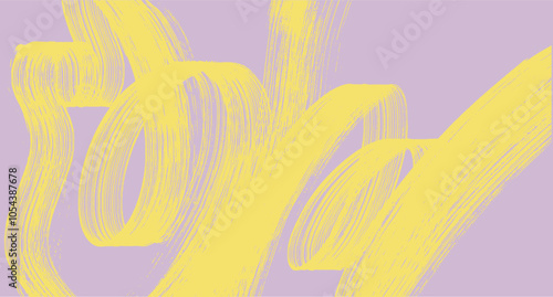 Yellow thick brush strokes with rough grunge texture. Realistic grainy wavy brush stroke with spray texture. Paint streaks with a yellowish tint Hand drawn vector background with wavy bold lines.