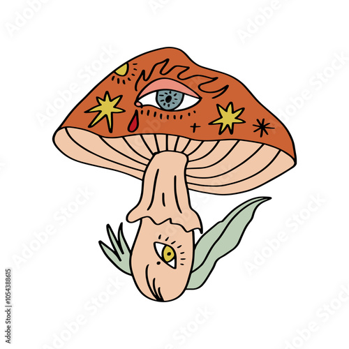 Magic trippy mushroom with eye isolated clip-art photo