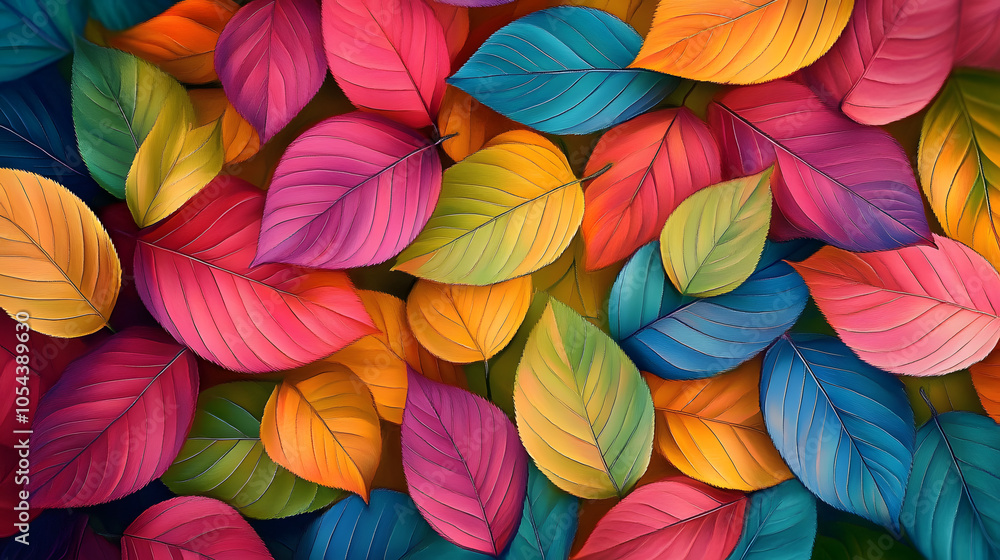 Naklejka premium Colorful leaves texture unusual floral background : Generative AI