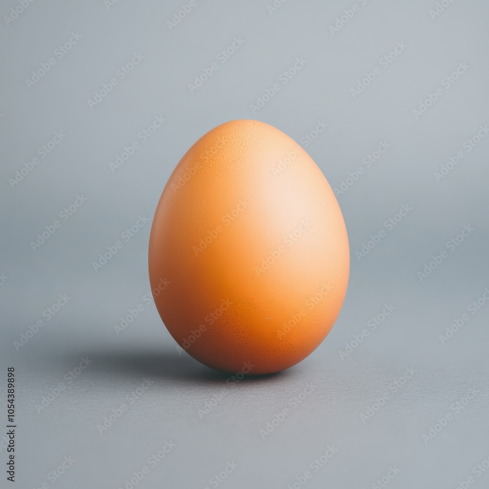 A single brown egg on a neutral gray background. A single brown egg on a neutral gray background.
