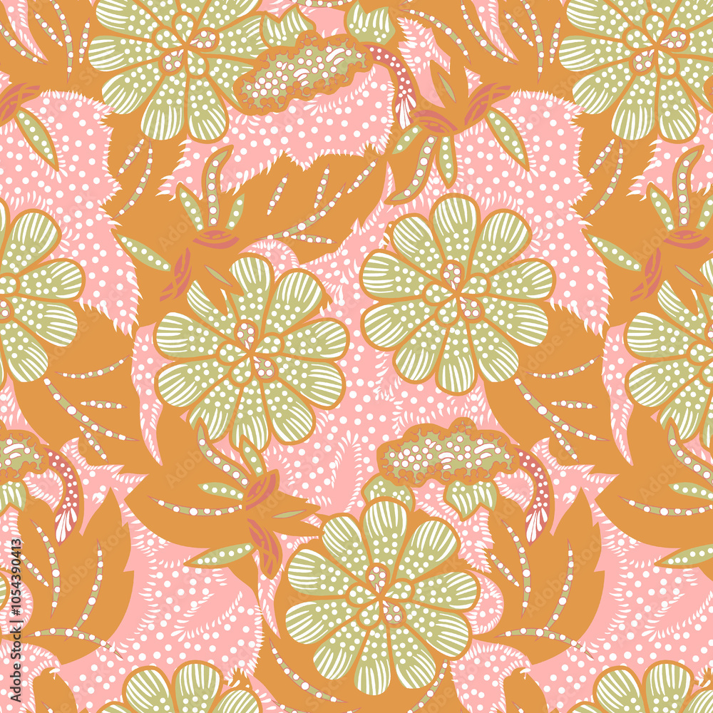 Fototapeta premium Amazing seamless floral pattern with brightly colored flowers. 