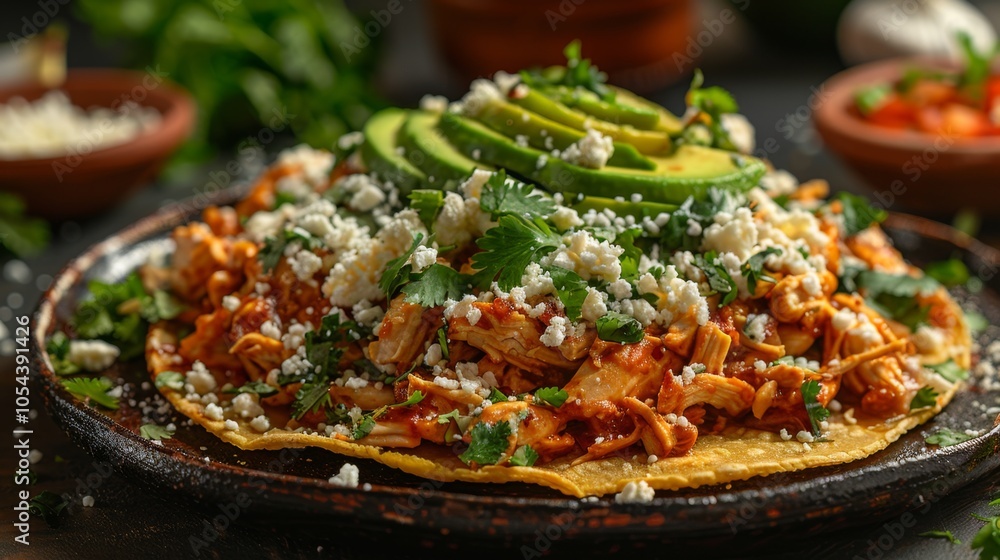 Delicious Mexican Chicken Tostada with Avocado and Cheese Delicious Mexican Chicken Tostada with Avocado and Cheese