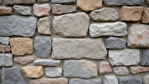 Rustic stone wall with large gray and brown stones showing visible mortar