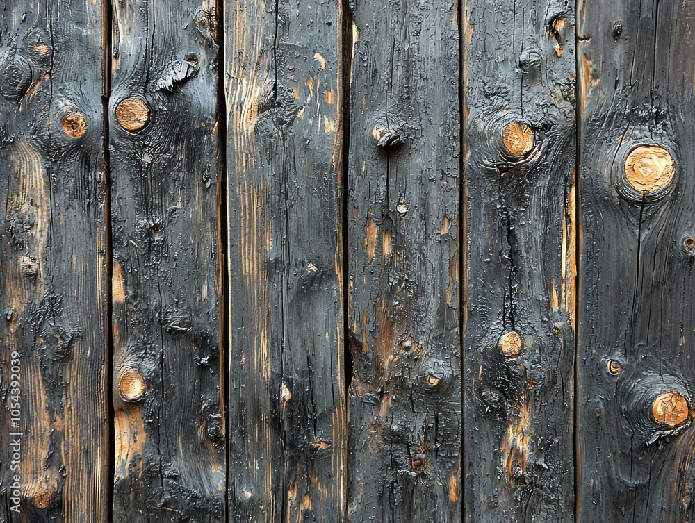 Close-up of Blackened Wooden Planks with Knots