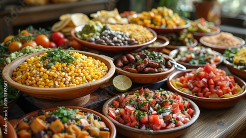 Mexican Food Fiesta: A Colorful Spread of Appetizers and Side Dishes