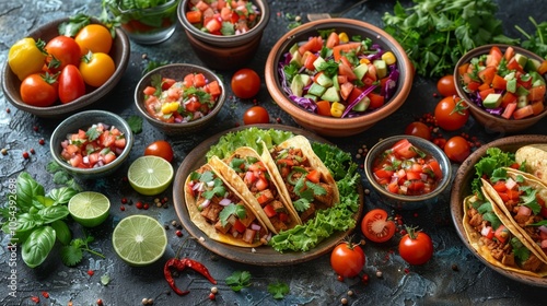 Delicious Mexican Tacos with Fresh Salsa and Toppings