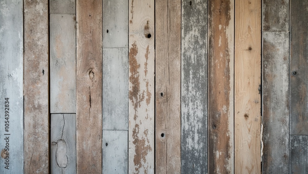 Rustic reclaimed wood wall with varied tones and textures Rustic reclaimed wood wall with varied tones and textures