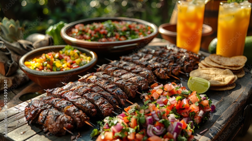 Grilled Meat Skewers with Salsa and Tortillas - A Delicious Summer Meal Grilled Meat Skewers with Salsa and Tortillas - A Delicious Summer Meal