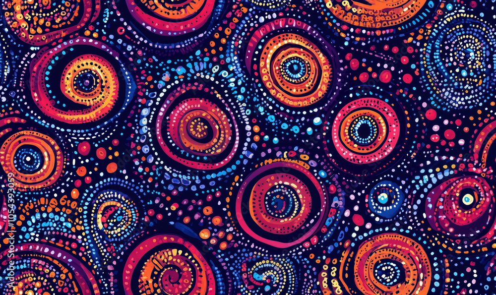 Fototapeta premium Colorful abstract circles Australian aboriginal bigambul seamless pattern