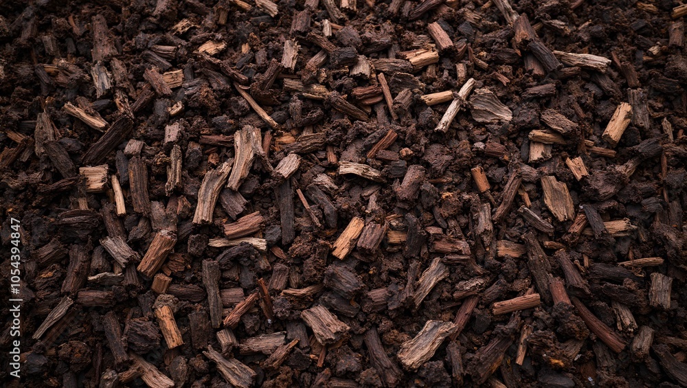 Rich dark mulch in varying shades of brown filling the frame with a natural fertile texture Rich dark mulch in varying shades of brown filling the frame with a natural fertile texture