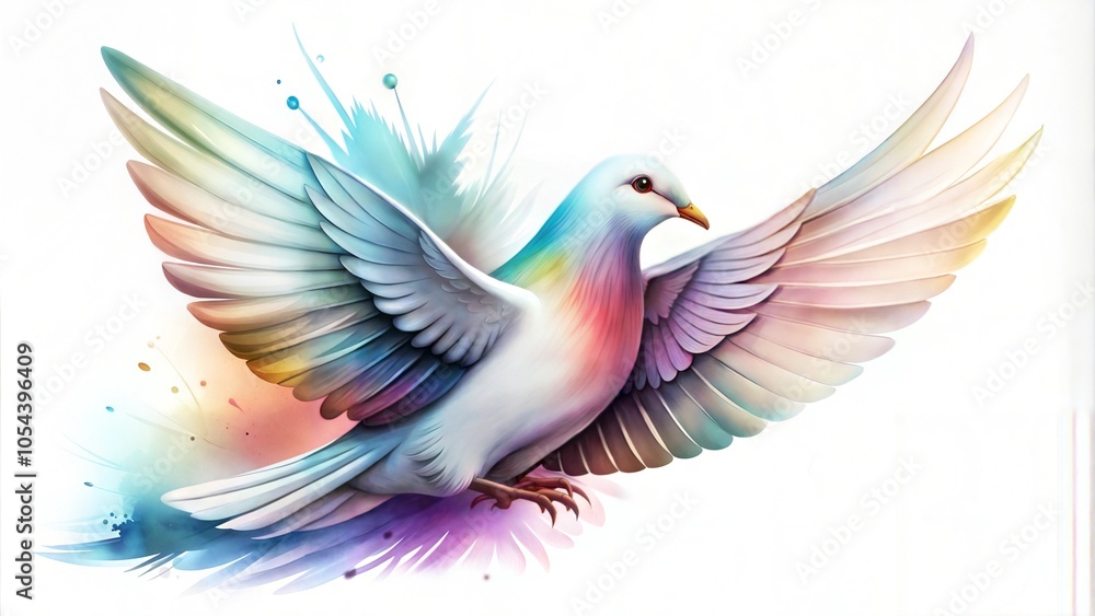 Fototapeta premium Colorful dove representing baptism in vibrant artistic style with abstract watercolor effects