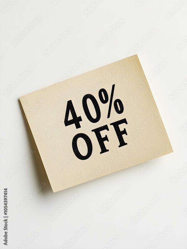 Black '40% OFF' Text on a Ivory Square Paper Note. White Background Black '40% OFF' Text on a Ivory Square Paper Note. White Background