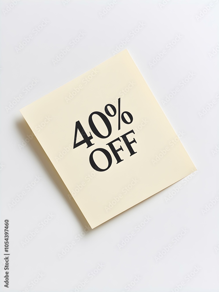 Black '40% OFF' Text on a Ivory Square Paper Note. White Background Black '40% OFF' Text on a Ivory Square Paper Note. White Background